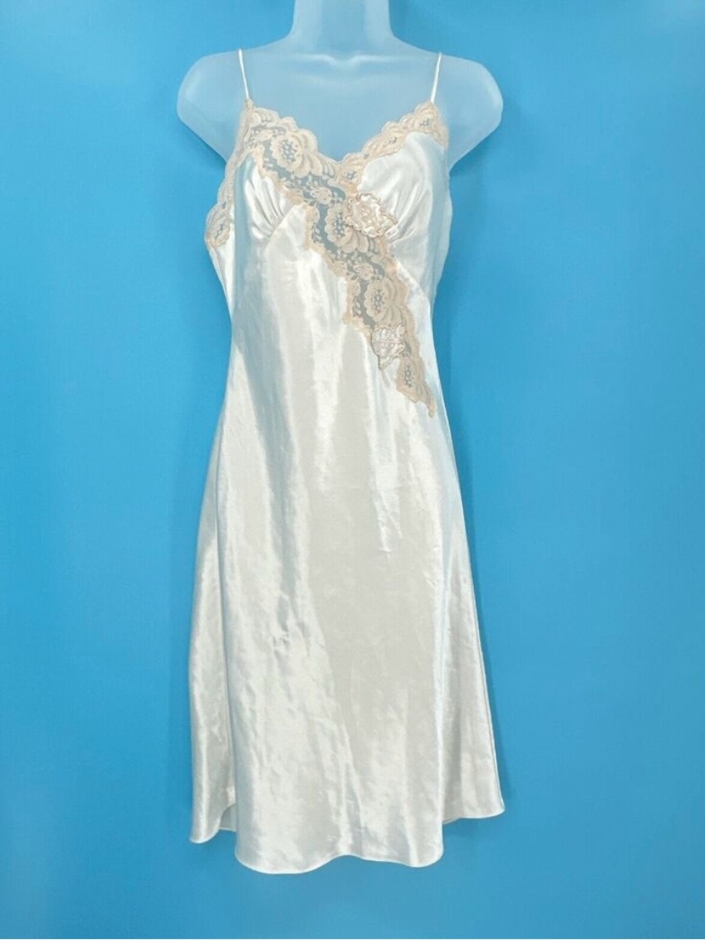 VTG Victoria's Secret Gold Label
Ivory Satin Lace Trim Lingerie Slip Dress S
